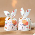 1 bolsa de bolsas de embalaje de dulces bolsas de regalo de galletas para hornear, Pink Rabbit Flower
