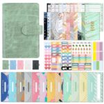 Carpeta de hojas sueltas de cuero PU con diseño de cocodrilo A6, organizador de sobres en efectivo para cuaderno económico, Crocodile Pattern (Bean Green)