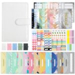 Carpeta de hojas sueltas de cuero PU con diseño de cocodrilo A6, organizador de sobres en efectivo para cuaderno económico, Crocodile Pattern (Warm White)
