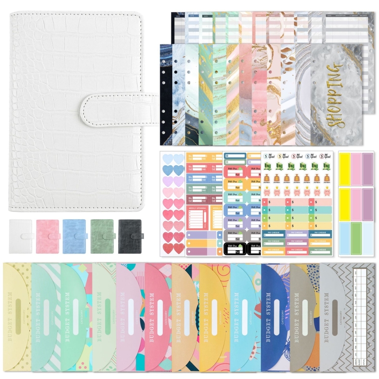 TBD0603349901B.jpg Carpeta de hojas sueltas de cuero PU con diseño de cocodrilo A6, organizador de sobres en efectivo para cuaderno económico, Crocodile Pattern (Warm White) - Imagen 1