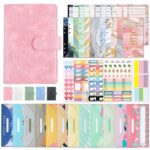 Carpeta de hojas sueltas de cuero PU con diseño de cocodrilo A6, organizador de sobres en efectivo para cuaderno económico, Crocodile Pattern (Pink)