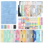 Carpeta de hojas sueltas de cuero PU con diseño de cocodrilo A6, organizador de sobres en efectivo para cuaderno económico, Crocodile Pattern (Glaze Blue)