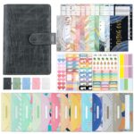 Carpeta de hojas sueltas de cuero PU con diseño de cocodrilo A6, organizador de sobres en efectivo para cuaderno económico, Crocodile Pattern (Rock Gray)