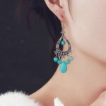 Pendientes Estilo Étnico Turquesa Temperamento Pendientes Vintage Simples, E2203-3 - Imagen 3