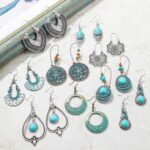 Pendientes Estilo Étnico Turquesa Temperamento Pendientes Vintage Simples, E2204-7 - Imagen 5