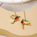Pendientes simples de alambre de oreja larga para mujer, E2104-4 Red Bird - Imagen 3