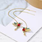 Pendientes simples de alambre de oreja larga para mujer, E2104-4 Red Bird - Imagen 4
