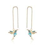 Pendientes simples de alambre de oreja larga para mujer, E2104-5 Blue Bird