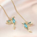 Pendientes simples de alambre de oreja larga para mujer, E2104-5 Blue Bird - Imagen 3