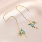 Pendientes simples de alambre de oreja larga para mujer, E2104-5 Blue Bird - Imagen 4