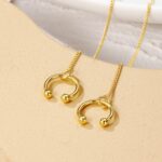 Pendientes simples de alambre de oreja larga para mujer, E2210-1 Dual Ball C Clip - Imagen 3