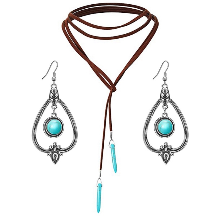 TBD0603373701-1.jpg Colgante Vintage Suéter de Piedra Natural Turquesa Bohemio, Modelo:, Necklace Ear Ring Set - Imagen 1