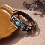 Colgante Vintage Suéter de Piedra Natural Turquesa Bohemio, Modelo:, Leather Bracelet - Imagen 3