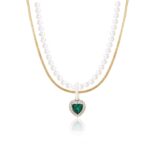Collar de temperamento para mujer Cadena de clavícula, N2209-5 Double-layer Green Love