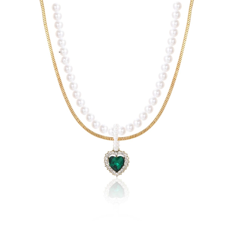 TBD0603373805.jpg Collar de temperamento para mujer Cadena de clavícula, N2209-5 Double-layer Green Love - Imagen 1
