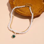Collar de temperamento para mujer Cadena de clavícula, N2209-5 Double-layer Green Love - Imagen 3