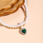 Collar de temperamento para mujer Cadena de clavícula, N2209-5 Double-layer Green Love - Imagen 4