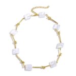 Collar de temperamento para mujer Cadena de clavícula, N2209-1 Twist Stick Square Pearl
