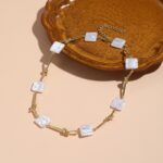 Collar de temperamento para mujer Cadena de clavícula, N2209-1 Twist Stick Square Pearl - Imagen 3