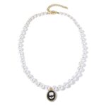 Collar de temperamento para mujer Cadena de clavícula, N2209-6 Oval White Flower