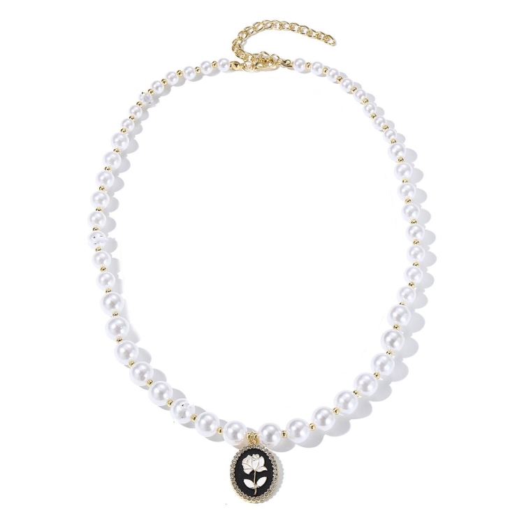 TBD0603373807.jpg Collar de temperamento para mujer Cadena de clavícula, N2209-6 Oval White Flower - Imagen 1