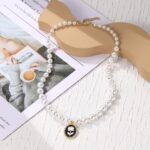 Collar de temperamento para mujer Cadena de clavícula, N2209-6 Oval White Flower - Imagen 3