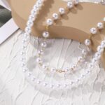 Collar de temperamento para mujer Cadena de clavícula, N2209-12 Double-layer Pearl Chain - Imagen 4