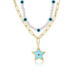 Collar de temperamento para mujer Cadena de clavícula, N2210-2 Double-layer Five-star Eyes