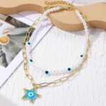 Collar de temperamento para mujer Cadena de clavícula, N2210-2 Double-layer Five-star Eyes - Imagen 3