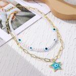 Collar de temperamento para mujer Cadena de clavícula, N2210-2 Double-layer Five-star Eyes - Imagen 4
