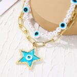 Collar de temperamento para mujer Cadena de clavícula, N2210-2 Double-layer Five-star Eyes - Imagen 5