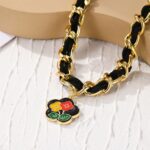 Cadena de clavícula de collar de temperamento de metal para mujer, N2209-8 Black Flower Cloth - Imagen 3