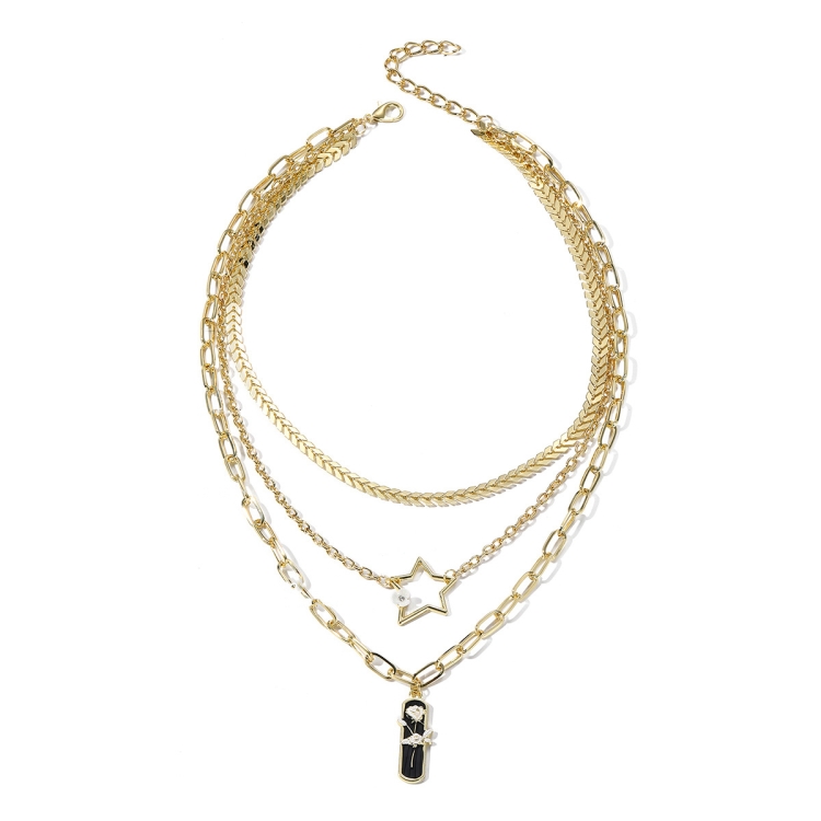TBD0603373902.jpg Cadena de clavícula de collar de temperamento de metal para mujer, N2209-10 Five-star Three-layer - Imagen 1