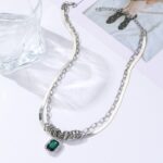 Cadena de serpiente plana de hip-hop Cadena de hueso de serpiente de doble capa, N2211-6 Green Crystal - Imagen 3
