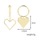 Aretes de Aguja de Plata Love Aretes Simples, E2112-9 Gold Asymmetric Love - Imagen 2