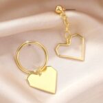 Aretes de Aguja de Plata Love Aretes Simples, E2112-9 Gold Asymmetric Love - Imagen 3