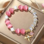 Pulsera de cuentas de cristal Pulsera de cristal natural para mujer, S2204-3 Pink Opal