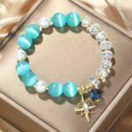 Pulsera de cuentas de cristal Pulsera de cristal natural para mujer, S2204-2 Blue Opal