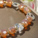 Pulsera de cuentas de cristal Pulsera de cristal natural para mujer, S2204-6 Orange+Butterfly - Imagen 3