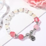 Pulsera de cuentas de cristal Pulsera de cristal natural para mujer, S2203-1 Pink+Rose