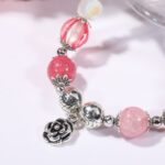 Pulsera de cuentas de cristal Pulsera de cristal natural para mujer, S2203-1 Pink+Rose - Imagen 3