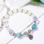 Pulsera de cuentas de cristal Pulsera de cristal natural para mujer, S2203-2 Blue+Rose