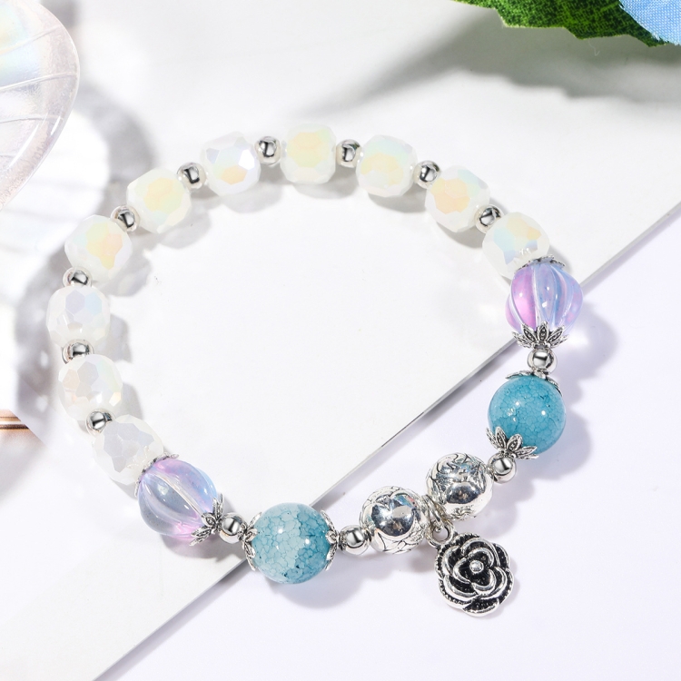 TBD0603374812.jpg Pulsera de cuentas de cristal Pulsera de cristal natural para mujer, S2203-2 Blue+Rose - Imagen 1