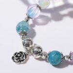 Pulsera de cuentas de cristal Pulsera de cristal natural para mujer, S2203-2 Blue+Rose - Imagen 3