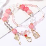 Pulsera de cuentas de cristal Pulsera de cristal natural para mujer, S2203-7 Pink+Key