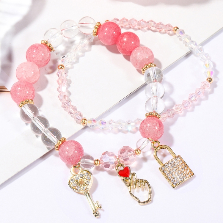 TBD0603374813.jpg Pulsera de cuentas de cristal Pulsera de cristal natural para mujer, S2203-7 Pink+Key - Imagen 1