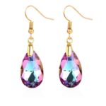 Pendientes hechos a mano de cristal natural Pendientes largos de circón, E2108-2 Purple