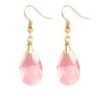 Pendientes hechos a mano de cristal natural Pendientes largos de circón, E2108-2 Pink