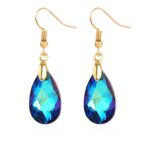 Pendientes hechos a mano de cristal natural Pendientes largos de circón, E2108-2 Blue Colorful