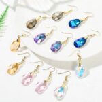 Pendientes hechos a mano de cristal natural Pendientes largos de circón, E2108-2 Gray - Imagen 2